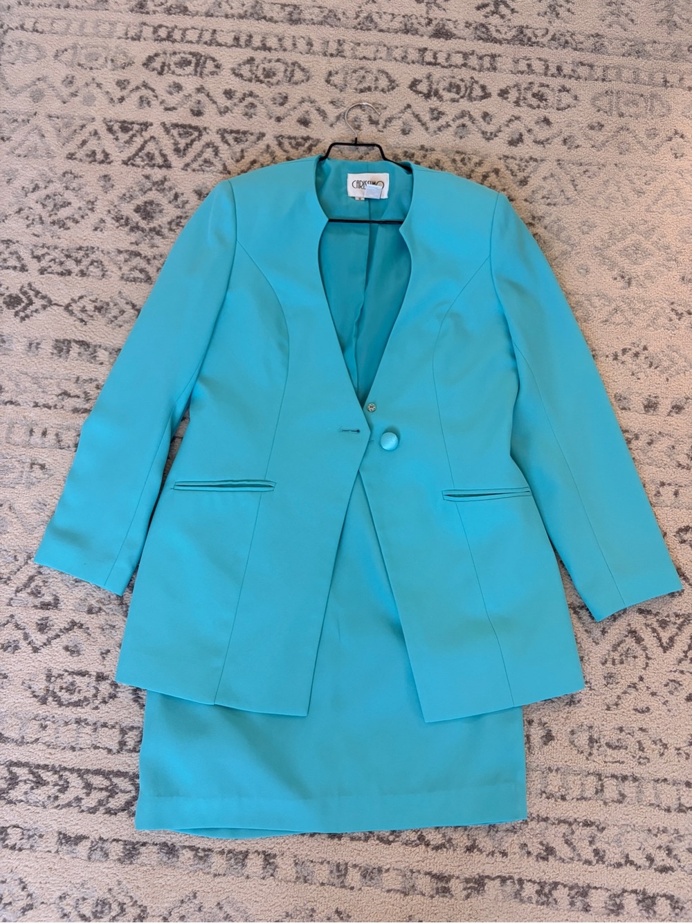 CARISSIMO Vintage Teal Women's Blazer & Skirt Set